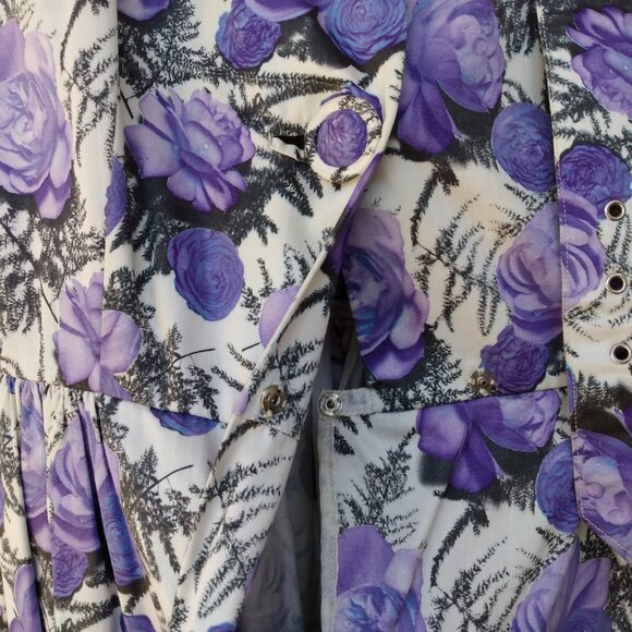 Vintage 50s Purple Rose Dress 42" Bust 28.5" Waist Rockabilly Tea Party 60s - Picture 4 of 16